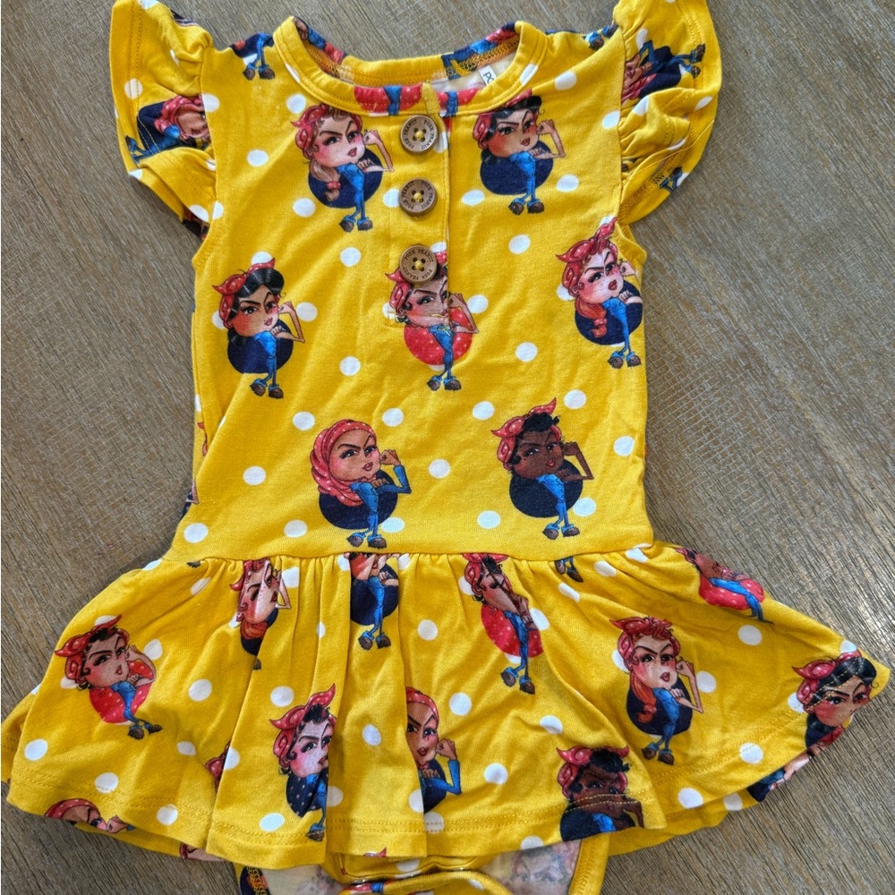 Posh Peanut Yellow Baby Dress with Cartoon Design